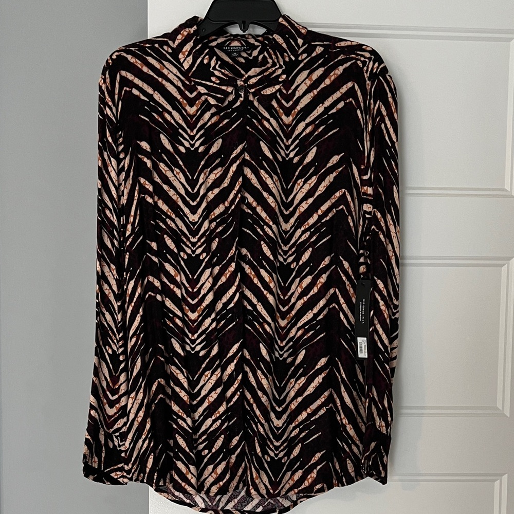NWWomens Black & Blush Printed Button-Up Top - Picture 1 of 4